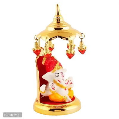 Lord Ganesha Indian/Hindu Goddess, Statue With Gold Plated Umbrella Stand, Used For Home/Offices Car/Study Table And Small Tample-thumb3