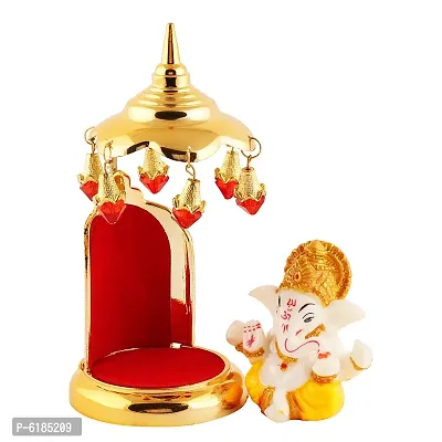 Lord Ganesha Indian/Hindu Goddess, Statue With Gold Plated Umbrella Stand, Used For Home/Offices Car/Study Table And Small Tample-thumb4