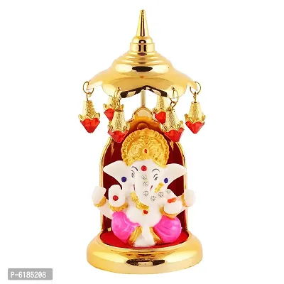 Lord Ganesha Indian/Hindu Goddess, Statue With Gold Plated Umbrella Stand, Used For Home/Offices Car/Study Table And Small Tample-thumb0