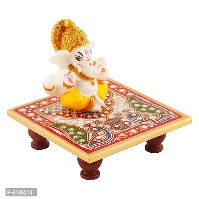 Lord Ganesha Marble Idol Beautiful Chowki , Hindu Figurine Show Peace Murti Idol Statue For Office Or Home-thumb3