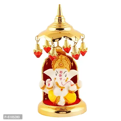 Lord Ganesha Indian/Hindu Goddess, Statue With Gold Plated Umbrella Stand, Used For Home/Offices Car/Study Table And Small Tample-thumb0