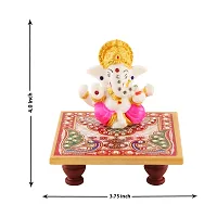 Lord Ganesha Marble Idol Beautiful Chowki , Hindu Figurine Show Peace Murti Idol Statue For Office Or Home-thumb1