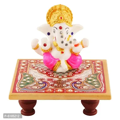 Lord Ganesha Marble Idol Beautiful Chowki , Hindu Figurine Show Peace Murti Idol Statue For Office Or Home