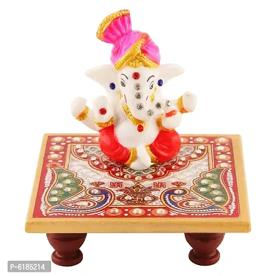 Lord Ganesha Marble Idol Beautiful Chowki , Hindu Figurine Show Peace Murti Idol Statue For Office Or Home-thumb0