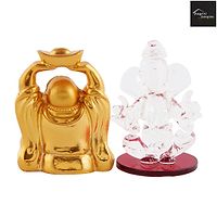 Crystal  Ganesha Idols For Dashboard And Laughing Budha-thumb2
