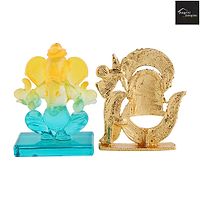 Ganesh Bhagwan Idol Ganesha Statue Ganpati Murti For Home Home Office Decor And Gold Plated With Stone Om Sign Car Dashboard Idol Statue-thumb2