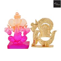 Crystal Ganesh Statue Religious Idol  Showpiece Figurines And Shivling Gold Plated With Stone God Shivling Car Dashboard Idol Lord Shivlinga Handicraft Statue Bhole Baba Spritual Puja Vastu Figurine-thumb2