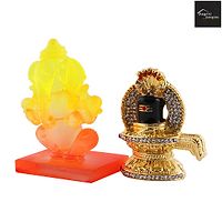 Lord Ganesha Idol Crystal  Showpiece For Car Dashboard Gifts And Home Decor And Matel Shivling-thumb3