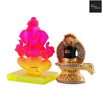 Crystal Ganesh Statue Religious Idol  Showpiece Figurines And Shivling Gold Plated-thumb3