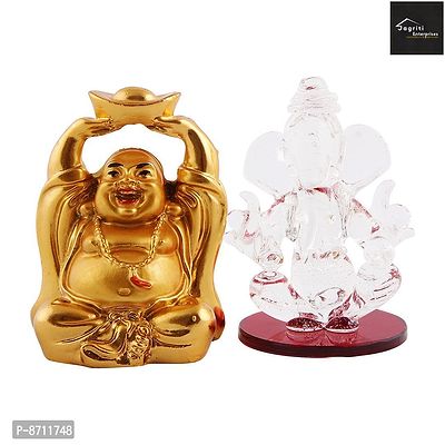 Crystal  Ganesha Idols For Dashboard And Laughing Budha-thumb0