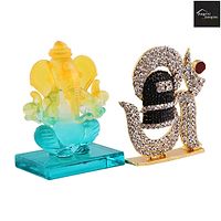 Ganesh Bhagwan Idol Ganesha Statue Ganpati Murti For Home Home Office Decor And Gold Plated With Stone Om Sign Car Dashboard Idol Statue-thumb3