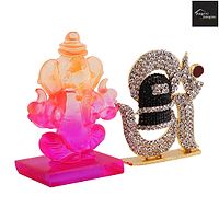 Crystal Ganesh Statue Religious Idol  Showpiece Figurines And Shivling Gold Plated With Stone God Shivling Car Dashboard Idol Lord Shivlinga Handicraft Statue Bhole Baba Spritual Puja Vastu Figurine-thumb3