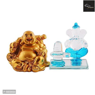 Beautiful  Crystal Lord Ganesha Statue For Home Temple Decoration And Laughing Buddha