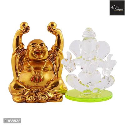 Beautiful Combo Pack Of Crystal Ganesha Idol And Laffing Budha For Worship And Decorative Purpose-thumb0