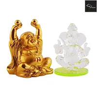 Beautiful Combo Pack Of Crystal Ganesha Idol And Laffing Budha For Worship And Decorative Purpose-thumb1