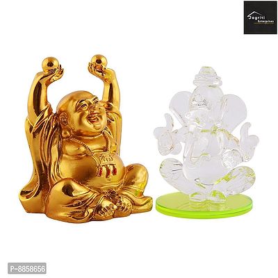 Beautiful Combo Pack Of Crystal Ganesha Idol And Laffing Budha For Worship And Decorative Purpose-thumb2