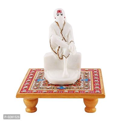 Trendy Italian Marble Saibaba On Marble Sinhasan Idol And Figurine For Home And Pooja Room-thumb0