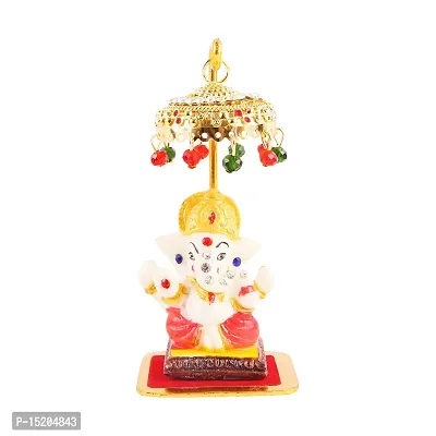 Marble Ganesh Idol Statue for Car Dashboard with Umbrella  Office Table study Table  Deacute;cor showpices