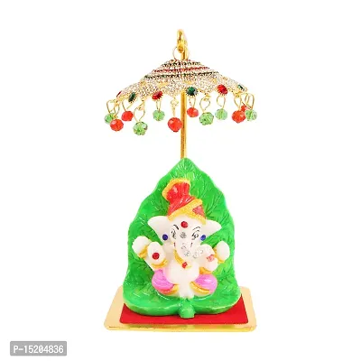 Marble Ganesh Idol Statue for Car Dashboard with Umbrella  Office Table study Table  Deacute;cor showpices-thumb0