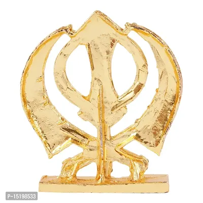 Khanda Kirpaan, Sikh Religious Emblem Of Khalsa Sardar Sikhism With Golden Electroplating To Worship And Gain Prosperity Statuary Decoration For Home, Office, Vastu Or Car Dashboard-thumb3
