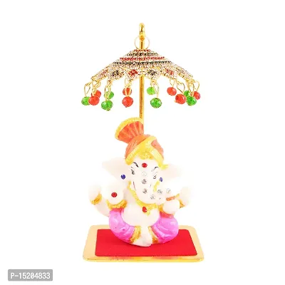 Marble Ganesh Idol Statue for Car Dashboard with Umbrella  Office Table study Table  Deacute;cor showpices