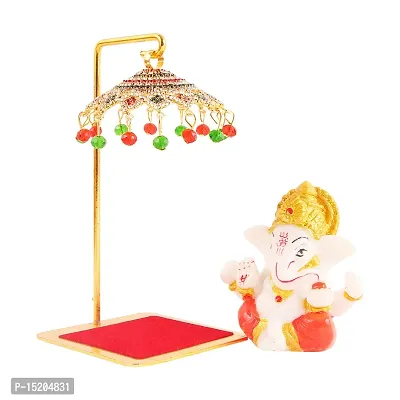 Marble Ganesh Idol Statue for Car Dashboard with Umbrella  Office Table study Table  Deacute;cor showpices-thumb3