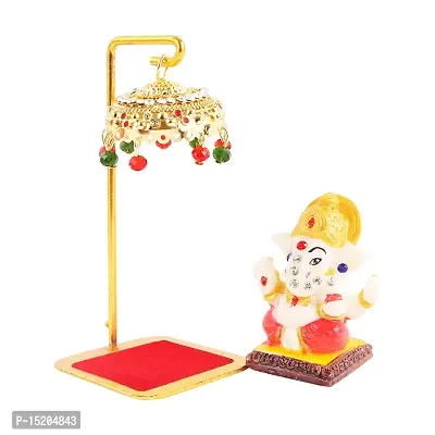 Marble Ganesh Idol Statue for Car Dashboard with Umbrella  Office Table study Table  Deacute;cor showpices-thumb3