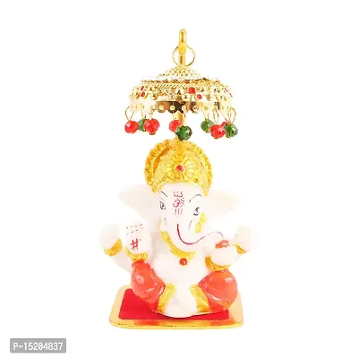 Marble Ganesh Idol Statue for Car Dashboard with Umbrella  Office Table study Table  Deacute;cor showpices