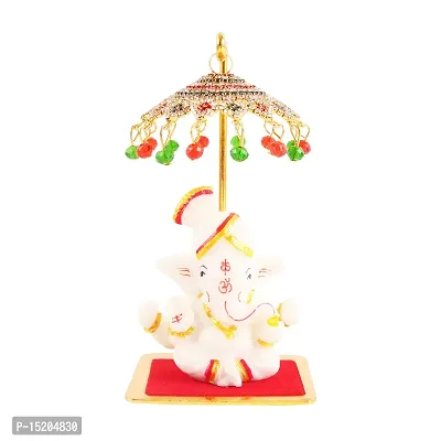 Marble Ganesh Idol Statue for Car Dashboard with Umbrella  Office Table study Table  Deacute;cor showpices