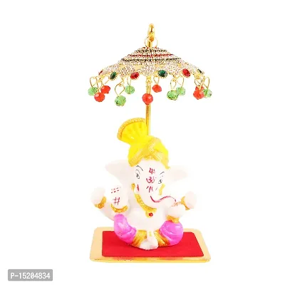 Marble Ganesh Idol Statue for Car Dashboard with Umbrella  Office Table study Table  Deacute;cor showpices