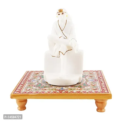 Italian Marble Saibaba On Marble Sinhasan Idol And Figurine For Home And Pooja Room-thumb0