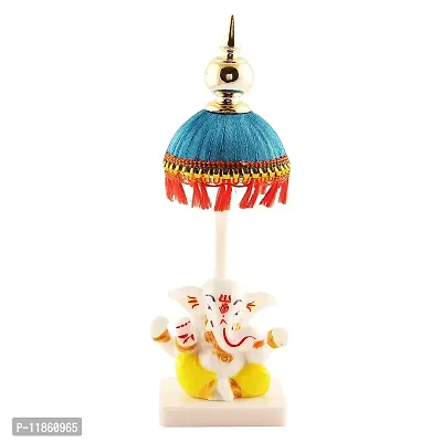 Jagriti Enterprise Ganesha Idol Decorative with Beautiful Sky Blue Chhatri, Used for Home/Offices Car/Study Table and Small tample