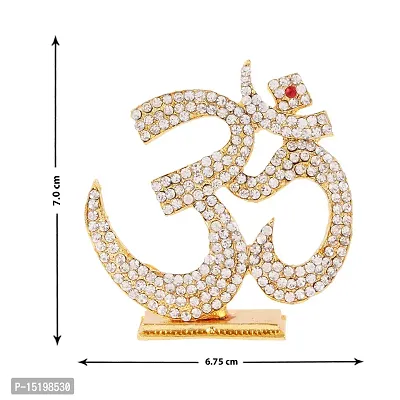 Gold Plated With Stone Om Sign Car Dashboard Idol Statue Shiva Om Symbol Spritual Puja Vastu Figurine - Religious Pooja Gift Item And Murti For Mandir / Temple / Home Decor / Office Decorative Showpiece Decorative Showpiece-thumb4