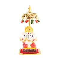 Marble Ganesh Idol Statue for Car Dashboard with Umbrella  Office Table study Table  Deacute;cor showpices-thumb1