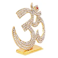 Gold Plated With Stone Om Sign Car Dashboard Idol Statue Shiva Om Symbol Spritual Puja Vastu Figurine - Religious Pooja Gift Item And Murti For Mandir / Temple / Home Decor / Office Decorative Showpiece Decorative Showpiece-thumb1
