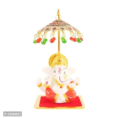 Marble Ganesh Idol Statue for Car Dashboard with Umbrella  Office Table study Table  Deacute;cor showpices