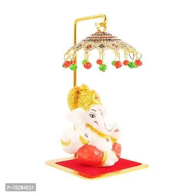 Marble Ganesh Idol Statue for Car Dashboard with Umbrella  Office Table study Table  Deacute;cor showpices-thumb2