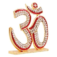 Gold Plated With Stone Om Sign Car Dashboard Idol Statue Shiva Om Symbol Spritual Puja Vastu Figurine - Religious Pooja Gift Item And Murti For Mandir / Temple / Home Decor / Office Decorative Showpiece Decorative Showpiece-thumb1