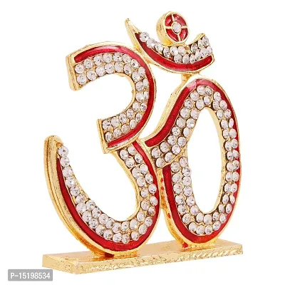 Gold Plated With Stone Om Sign Car Dashboard Idol Statue Shiva Om Symbol Spritual Puja Vastu Figurine - Religious Pooja Gift Item And Murti For Mandir / Temple / Home Decor / Office Decorative Showpiece Decorative Showpiece-thumb2