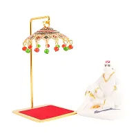 Marble sai baba with Umbrella small tample idols  office  room study table-thumb2