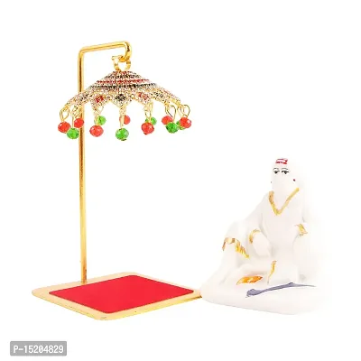 Marble sai baba with Umbrella small tample idols  office  room study table-thumb3