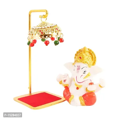 Marble Ganesh Idol Statue for Car Dashboard with Umbrella  Office Table study Table  Deacute;cor showpices-thumb3