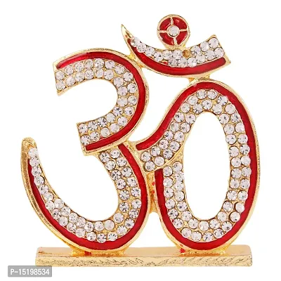 Gold Plated With Stone Om Sign Car Dashboard Idol Statue Shiva Om Symbol Spritual Puja Vastu Figurine - Religious Pooja Gift Item And Murti For Mandir / Temple / Home Decor / Office Decorative Showpiece Decorative Showpiece-thumb0