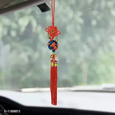 Jagriti enterprises Decorative Colourful Chinese Feng Shui Button Stopper Knot Talisman Pendant Amulet for Car Rear View Mirror Decor-thumb3