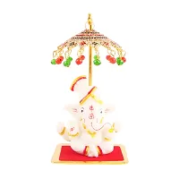 Marble Ganesh Idol Statue for Car Dashboard with Umbrella  Office Table study Table  Deacute;cor showpices-thumb1