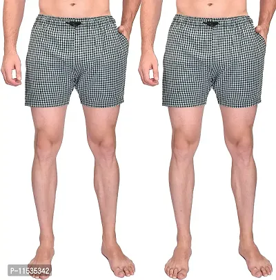 Ameena Store Men's Ultra-Light Soft Cotton Checkered Boxer Shorts with Pocket ( Pack of 2 ) - Made in India-thumb4