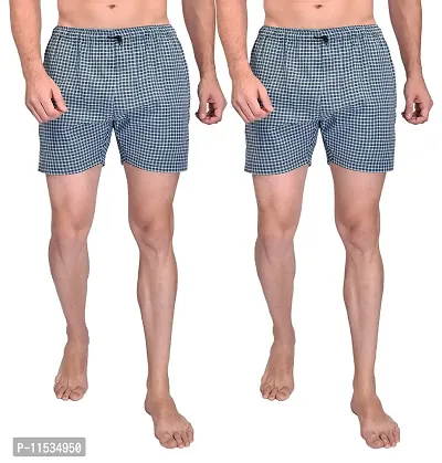 Ameena Store Men's Ultra-Light Soft Cotton Checkered Boxer Shorts with Pocket ( Pack of 2 ) - Made in India-thumb4