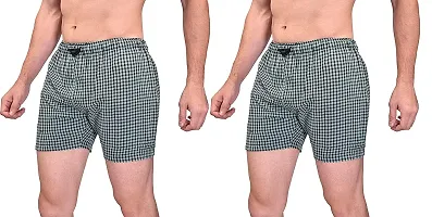 Ameena Store Men's Ultra-Light Soft Cotton Checkered Boxer Shorts with Pocket ( Pack of 2 ) - Made in India-thumb1