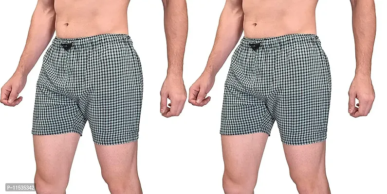 Ameena Store Men's Ultra-Light Soft Cotton Checkered Boxer Shorts with Pocket ( Pack of 2 ) - Made in India-thumb2