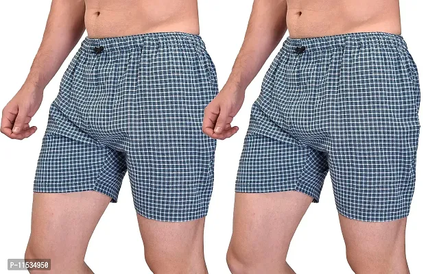 Ameena Store Men's Ultra-Light Soft Cotton Checkered Boxer Shorts with Pocket ( Pack of 2 ) - Made in India-thumb2